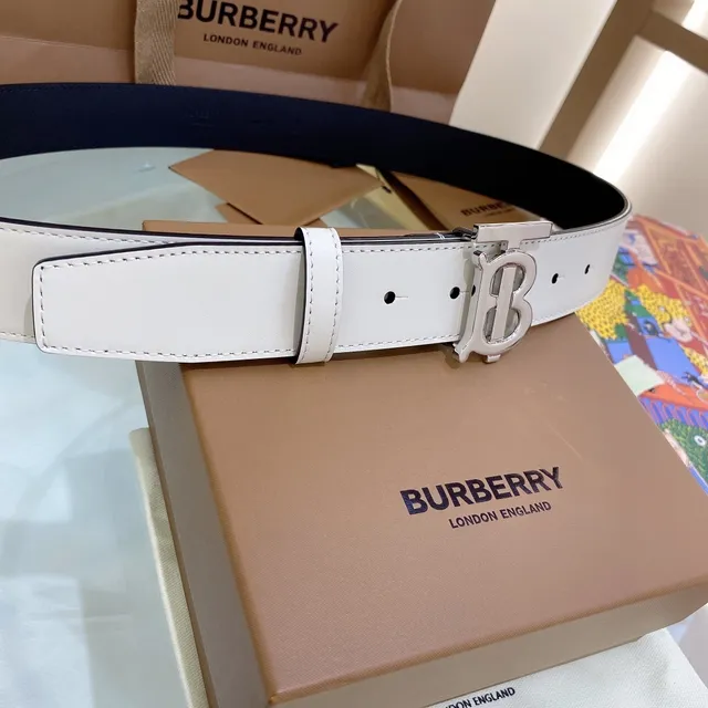 Burberry TB Belt Off-White and Black Reversible Leather Belt 4