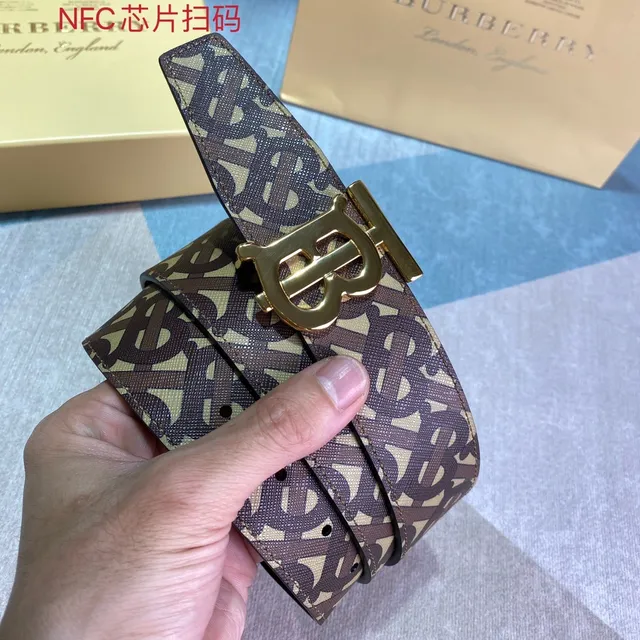 Burberry TB Monogram বেল্ট বাদামী বেইজ সোনালি-টোন বাকল ক্যানভাস বেল্ট 4