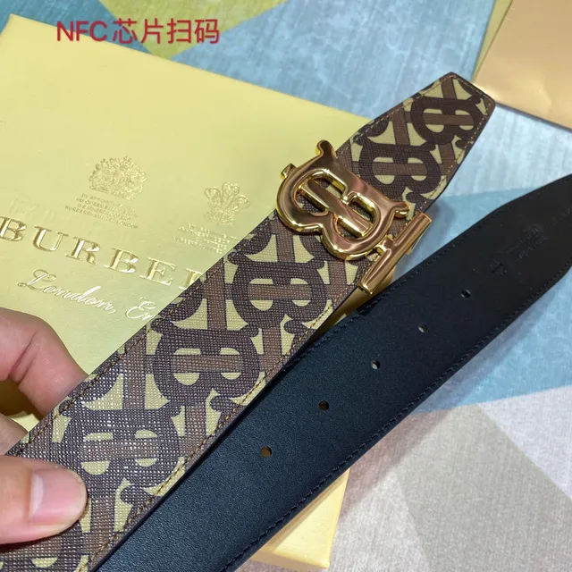 Burberry TB Monogram বেল্ট বাদামী বেইজ সোনালি-টোন বাকল ক্যানভাস বেল্ট 6