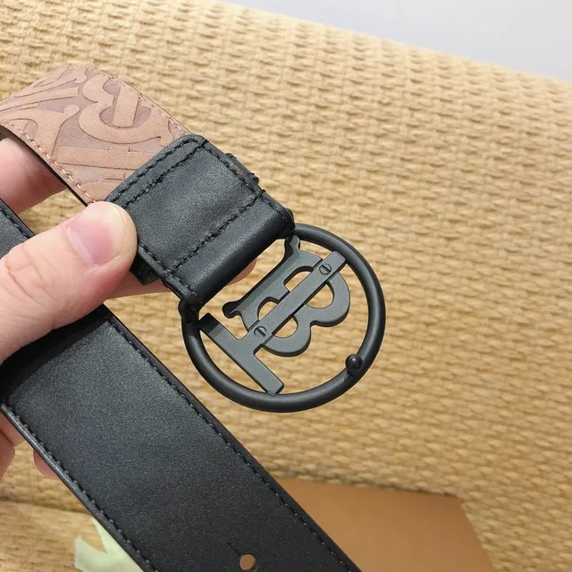 Burberry TB Monogram Black Leather Belt 4