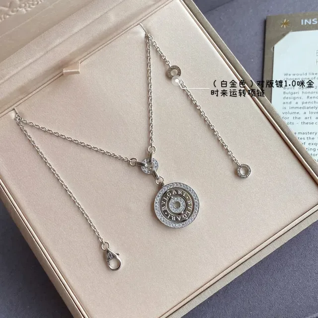 Bvlgari B.zero1 金银色 圆形旋转吊坠 帕维晶石镶边 项链 3