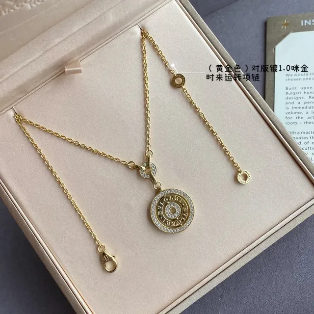 Bvlgari B.zero1 金银色 圆形旋转吊坠 帕维晶石镶边 项链 4