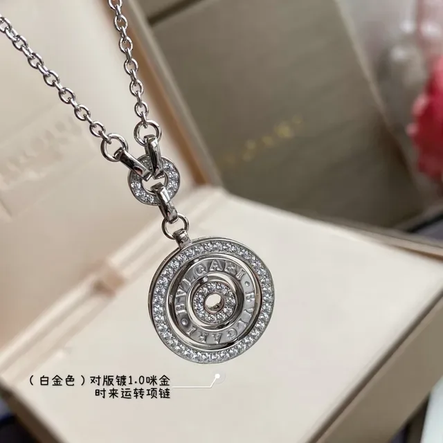 Bvlgari B.zero1 金银色 圆形旋转吊坠 帕维晶石镶边 项链 7