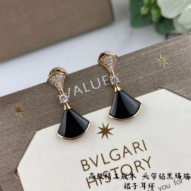 Bvlgari Divas’ Dream Fan-Shaped Black Enamel and Gold-Tone Crystal Earrings 3