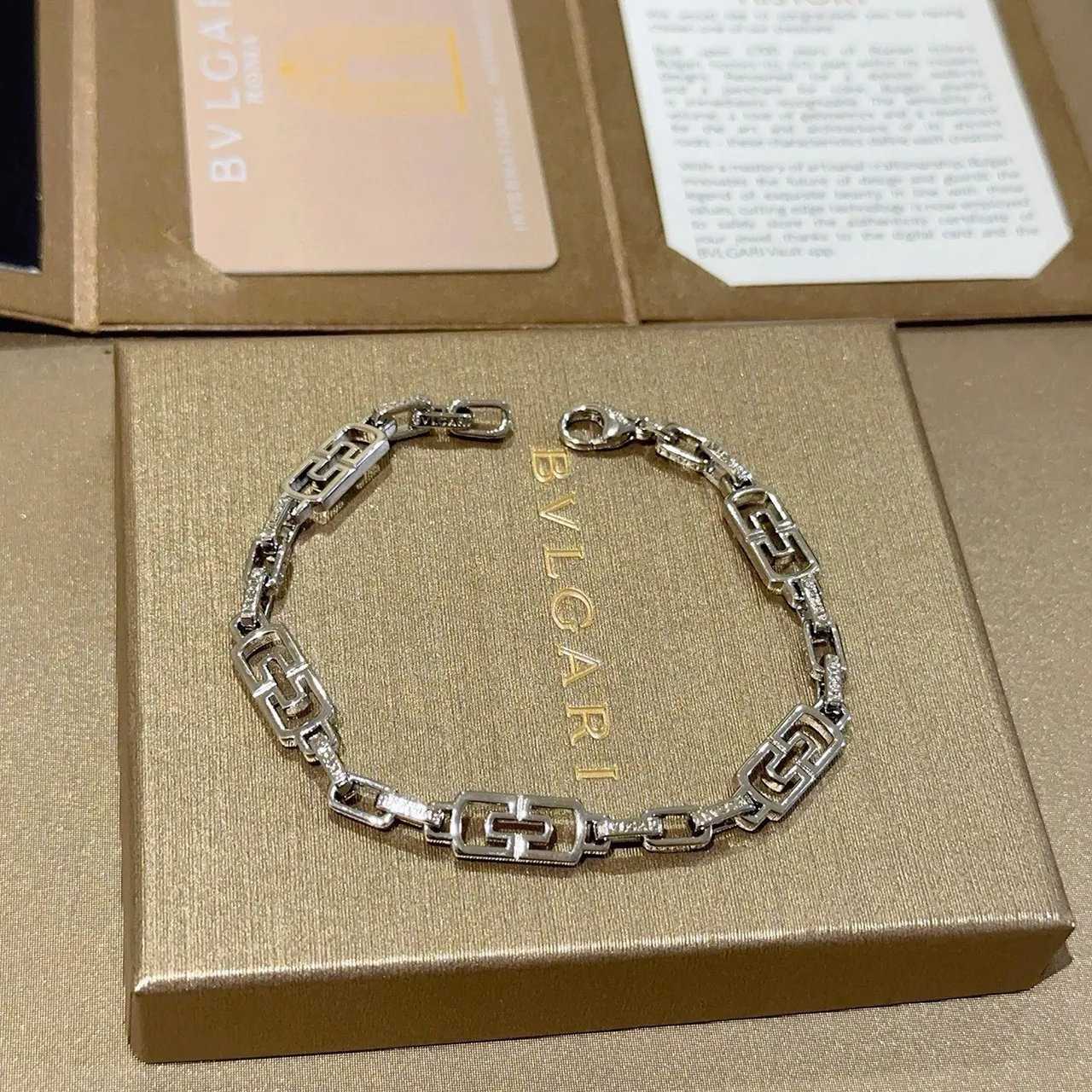 Bvlgari Gancini Geometric Pavé Silver-Tone Bracelet 4