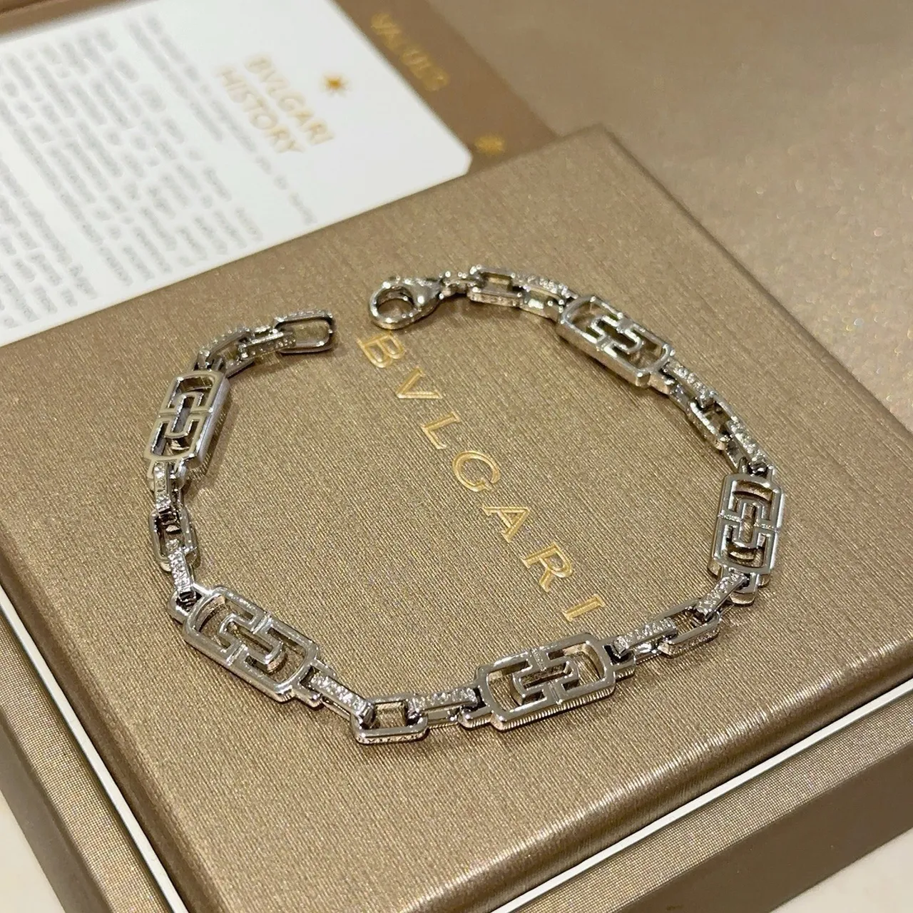 Bvlgari Gancini Geometric Pavé Silver-Tone Bracelet 3