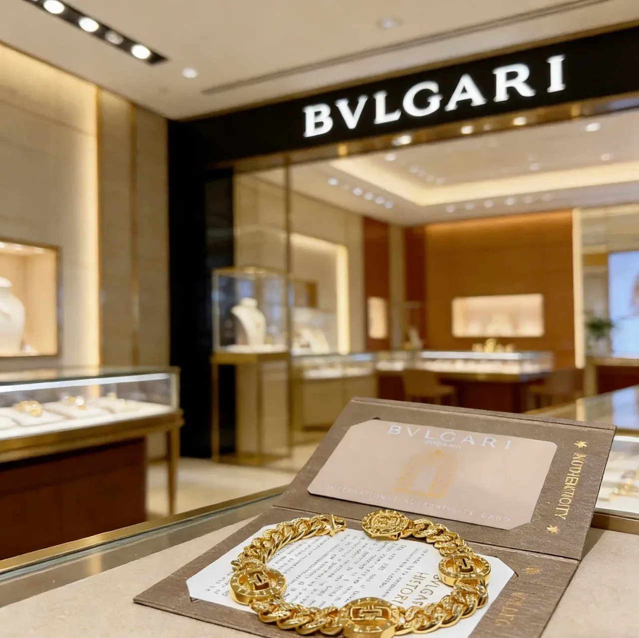 Bvlgari سوار سلسلة كيرب لينك ذهبية سميكة ثلاثة مداليون منحوت 2