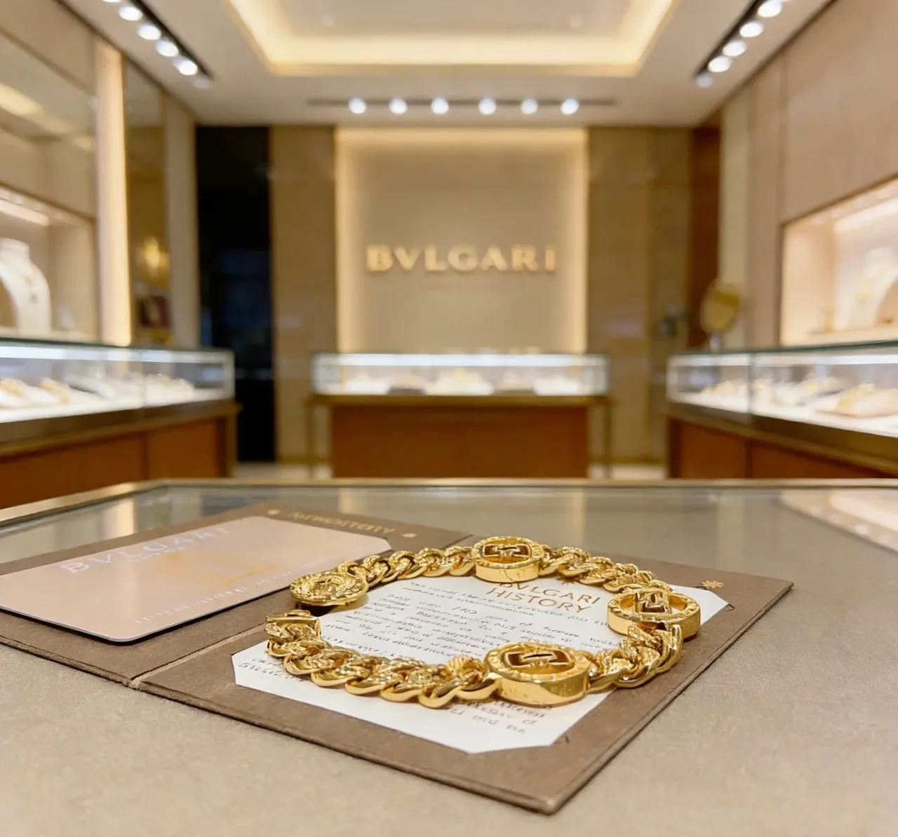 Bvlgari سوار سلسلة كيرب لينك ذهبية سميكة ثلاثة مداليون منحوت 4