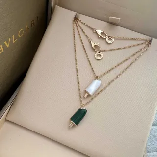 Bvlgari Gold Green Layered Popsicle-Shaped Pendants Necklace