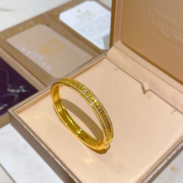 Bvlgari Gold Pavé Diamond Double-Row Hinged Bangle Bracelet 4