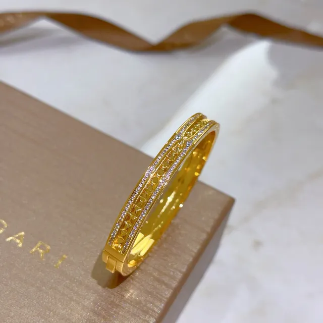 Bvlgari Gold Pavé Diamond Double-Row Hinged Bangle Bracelet 6