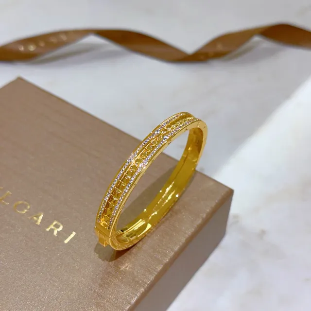 Bvlgari Gold Pavé Diamond Double-Row Hinged Bangle Bracelet 9