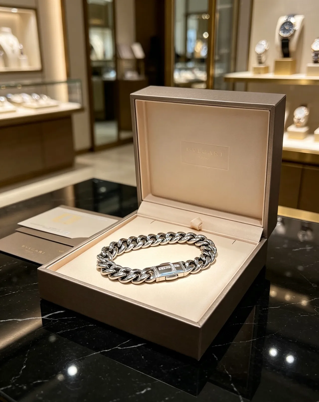 Bvlgari Iconica Pulsera de plata gruesa con eslabones curb-link pulida 3