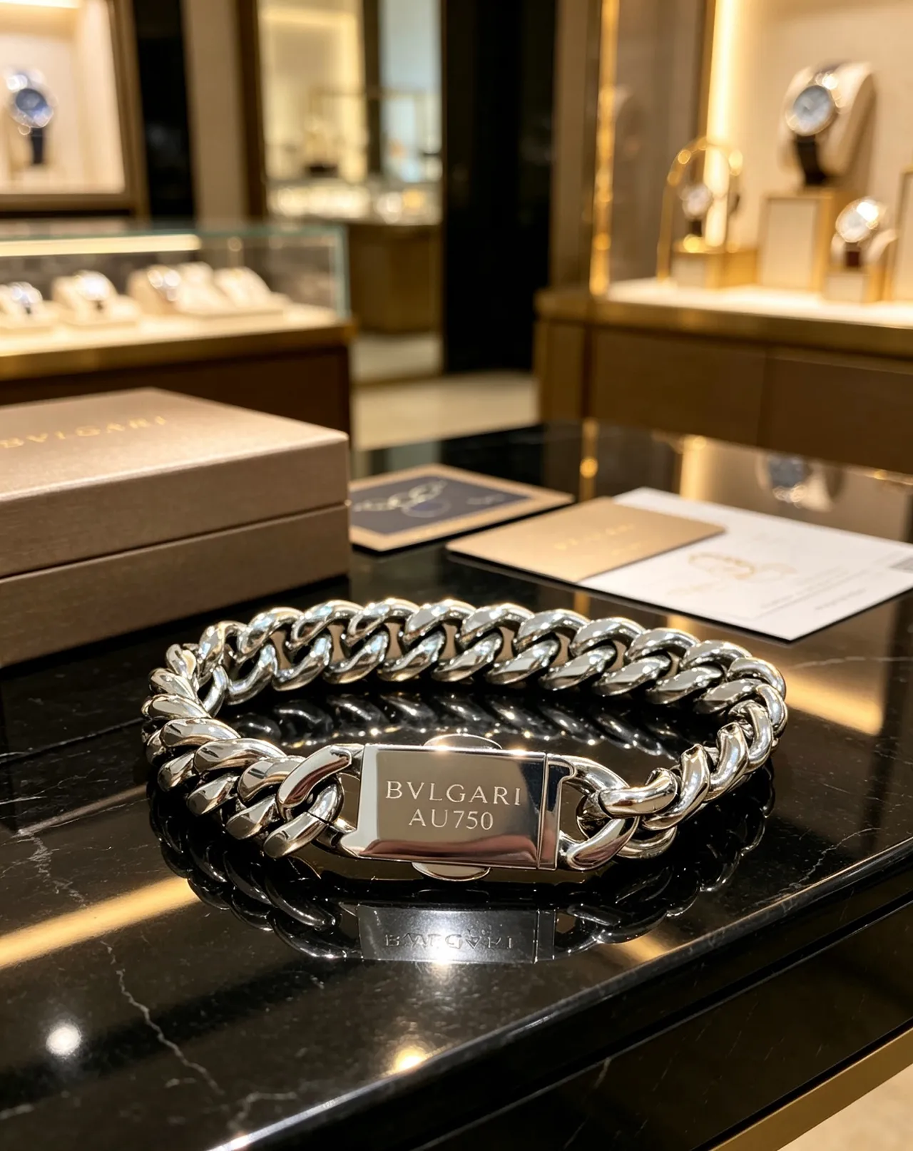 Bvlgari Iconica Pulsera de plata gruesa con eslabones curb-link pulida 6