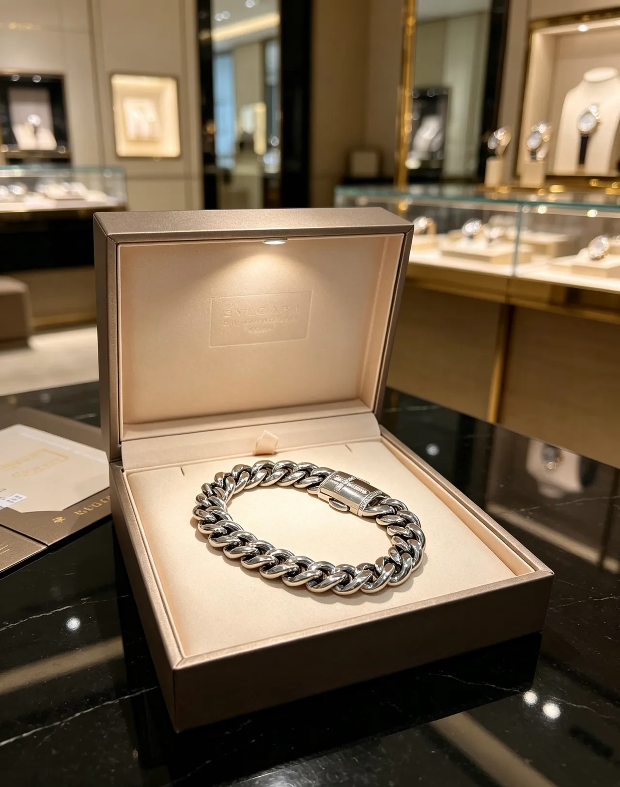 Bvlgari Iconica Pulsera de plata gruesa con eslabones curb-link pulida 7
