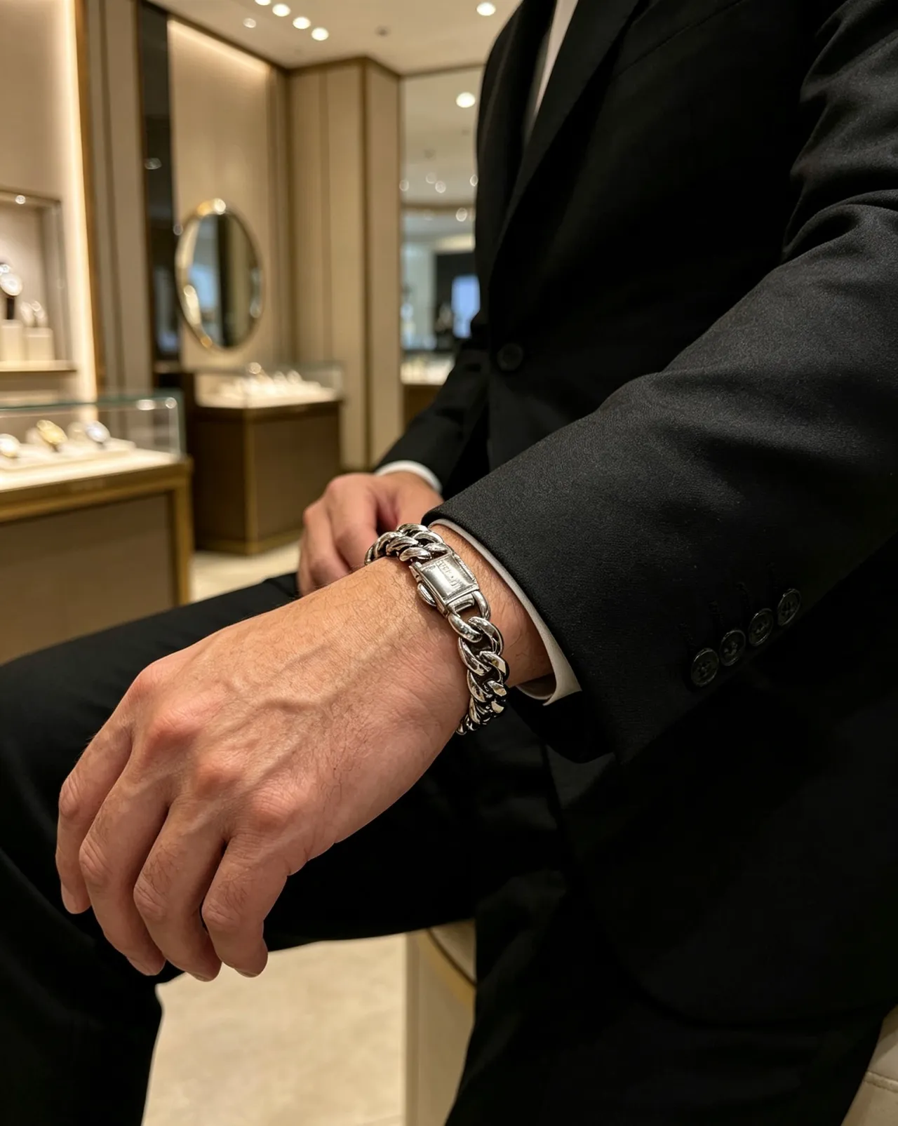 Bvlgari Iconica Pulsera de plata gruesa con eslabones curb-link pulida 8