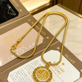 Bvlgari Medaglione Gold White Braided Franco Chain Coin-Style Medallion Pendant Necklace