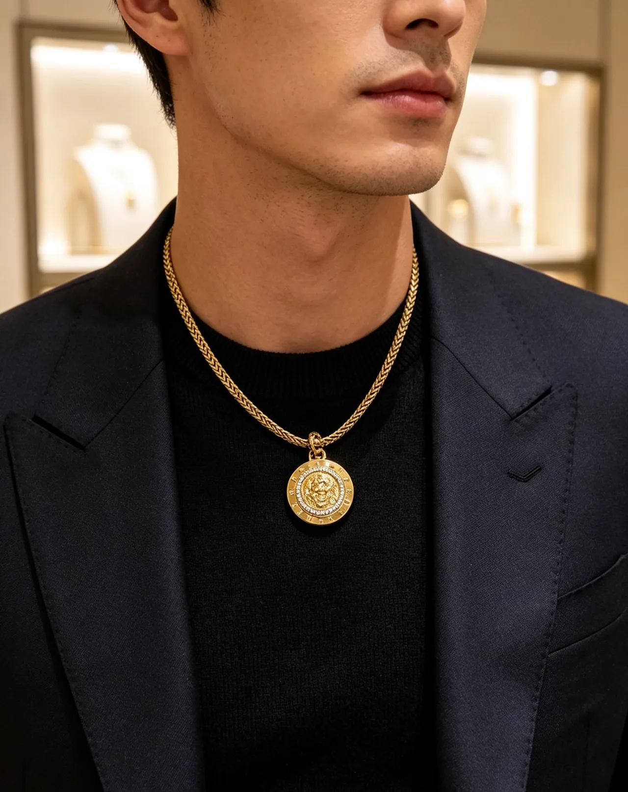 Bvlgari Medaglione সোনালী সাদা বোনা ফ্র্যাঙ্কো চেইন মুদ্রা-স্টাইল মেডেলিয়ন পেন্ড্যান্ট নেকলেস 5