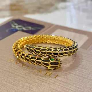Bvlgari Serpenti Black Enamel and Emerald Eye Gold Bracelet