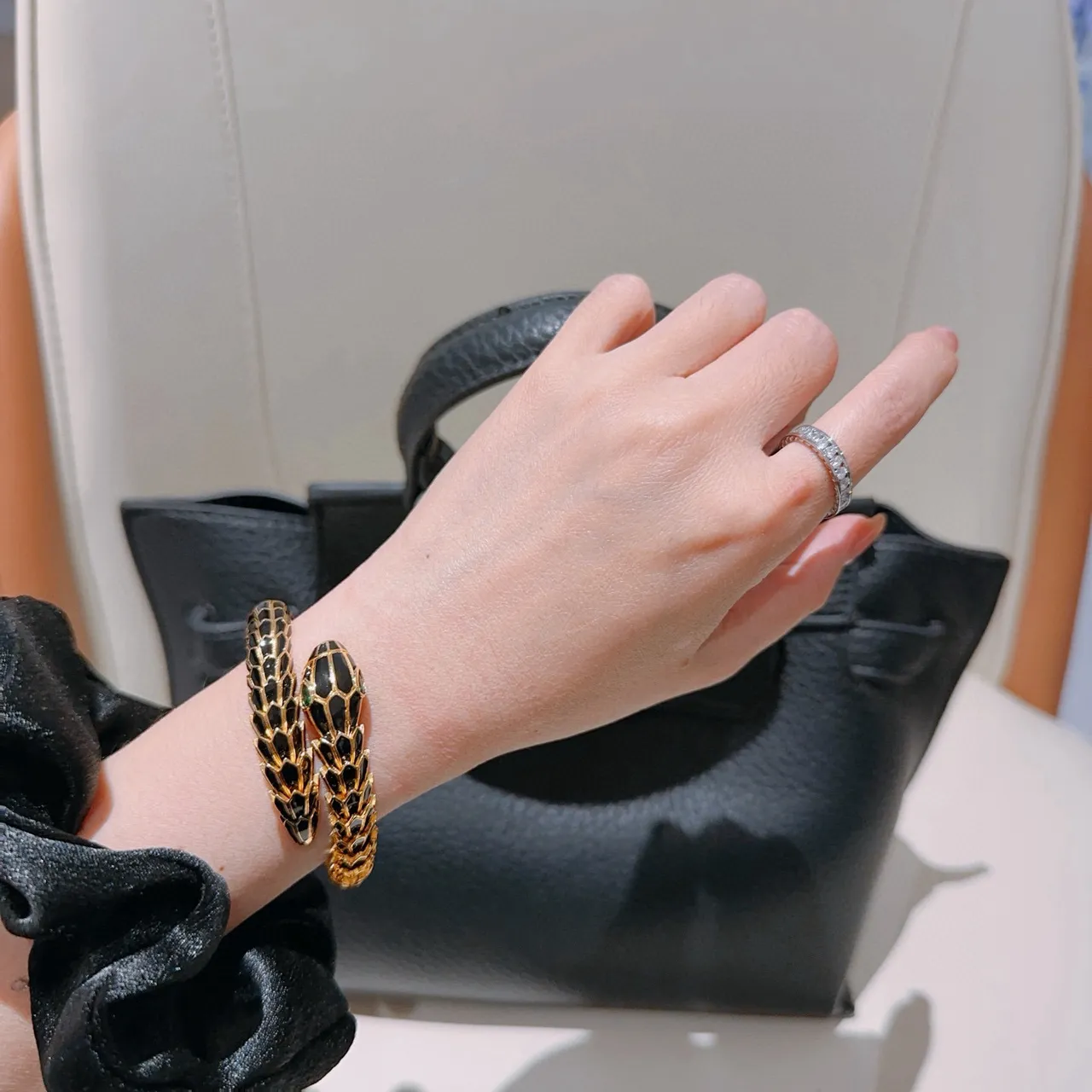 Bvlgari Serpenti Black Enamel and Emerald Eye Gold Bracelet 2