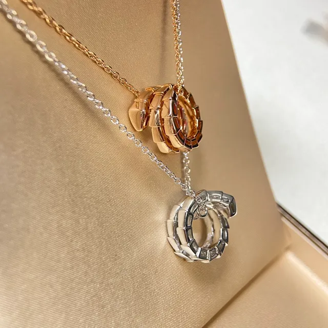 Bvlgari Serpenti Tubogas ذهب فضة متشابك أنبوبي تعليق مصقول معدن قلادة 2