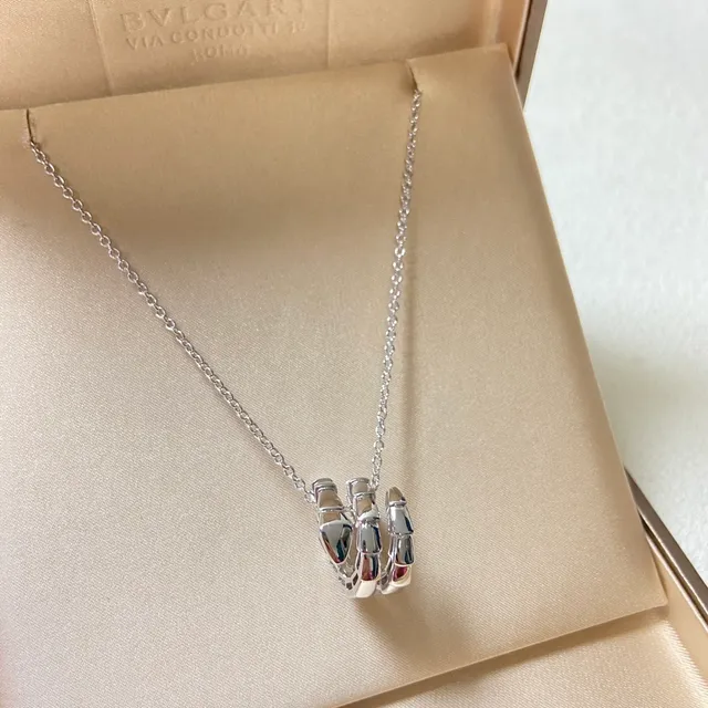 Bvlgari Serpenti Tubogas ذهب فضة متشابك أنبوبي تعليق مصقول معدن قلادة 3