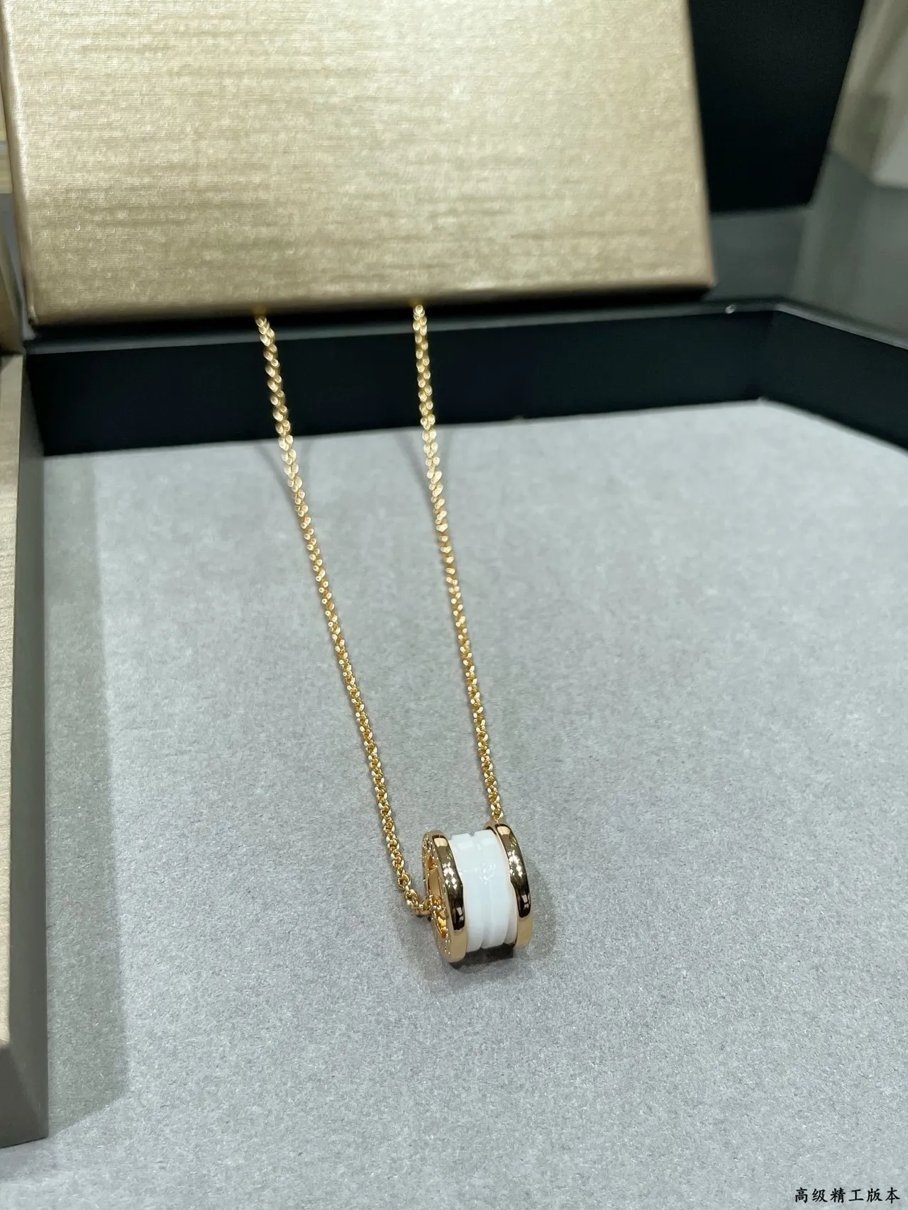 Bvlgari 银黑桶形吊坠多环结构项链 5