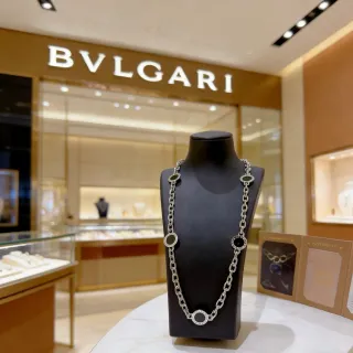 Bvlgari فضي أسود سلسلة الربط دائري مداليون قلادة