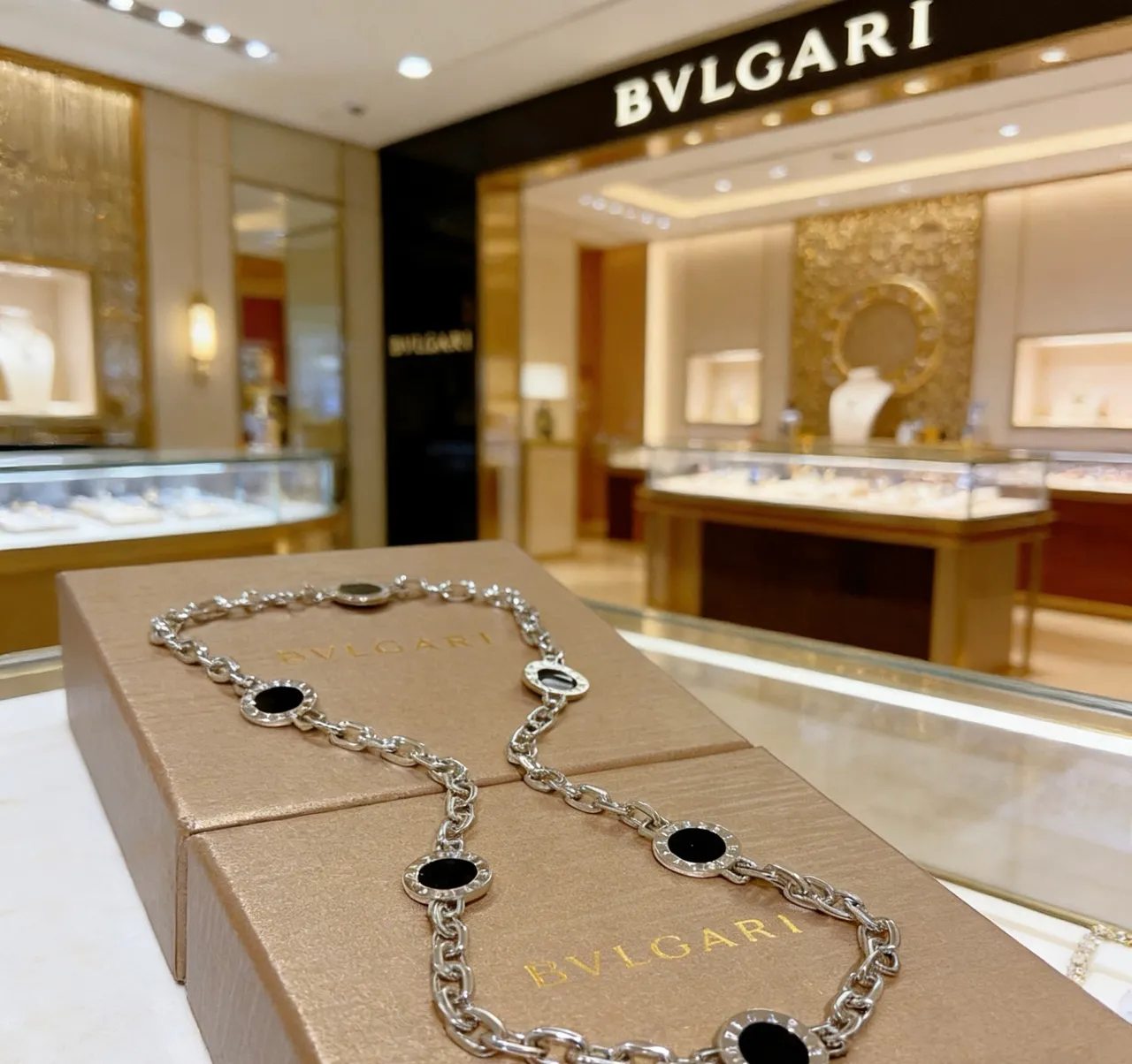 Bvlgari فضي أسود سلسلة الربط دائري مداليون قلادة 2