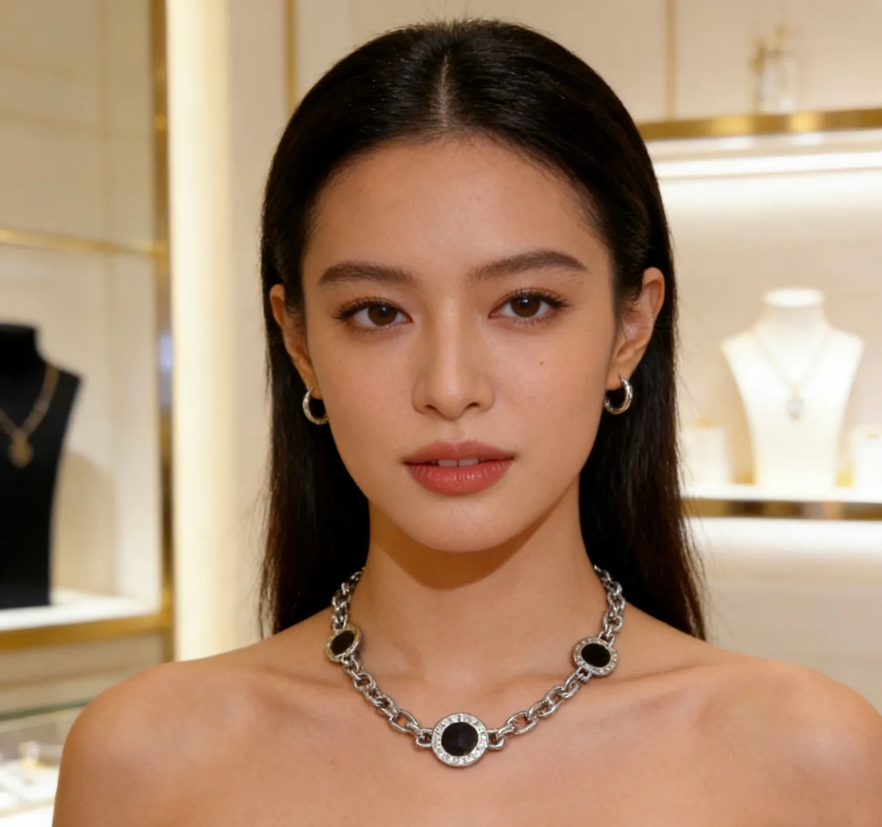 Bvlgari فضي أسود سلسلة الربط دائري مداليون قلادة 5