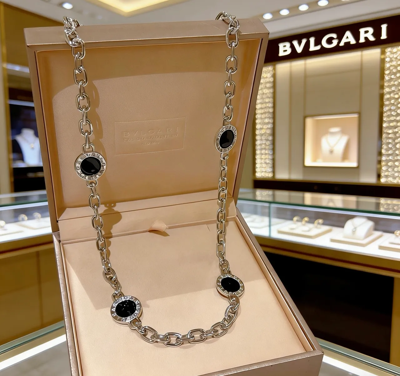 Bvlgari فضي أسود سلسلة الربط دائري مداليون قلادة 6
