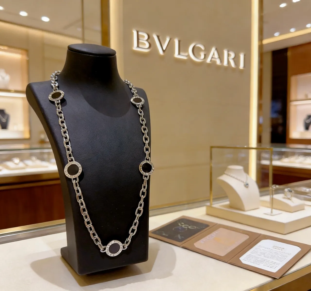 Bvlgari فضي أسود سلسلة الربط دائري مداليون قلادة 8