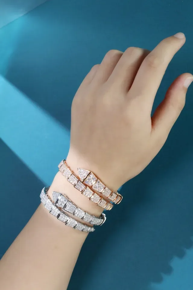 Bvlgari Silver White Coiled Serpent Pavé-Set Bracelet 7