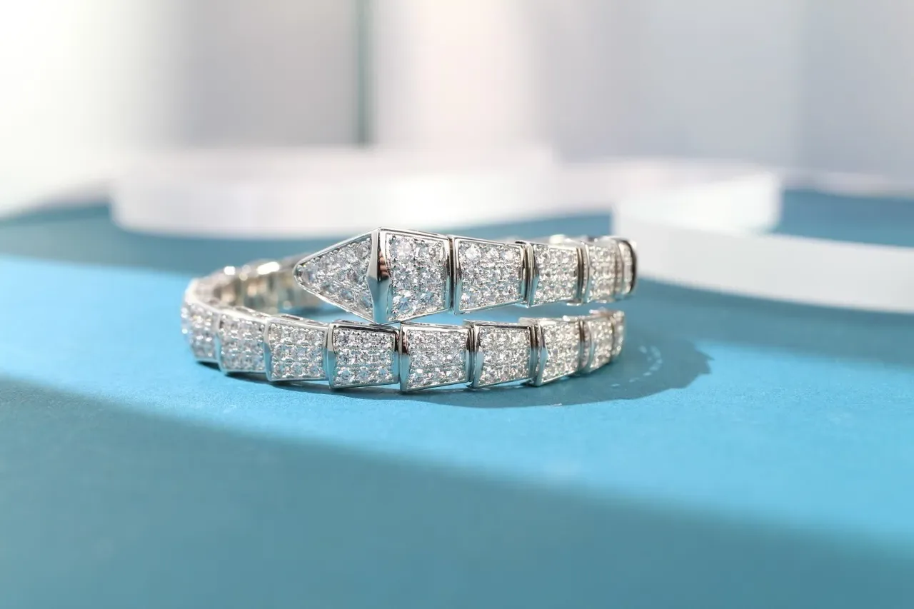 Bvlgari Silver White Coiled Serpent Pavé-Set Bracelet 8