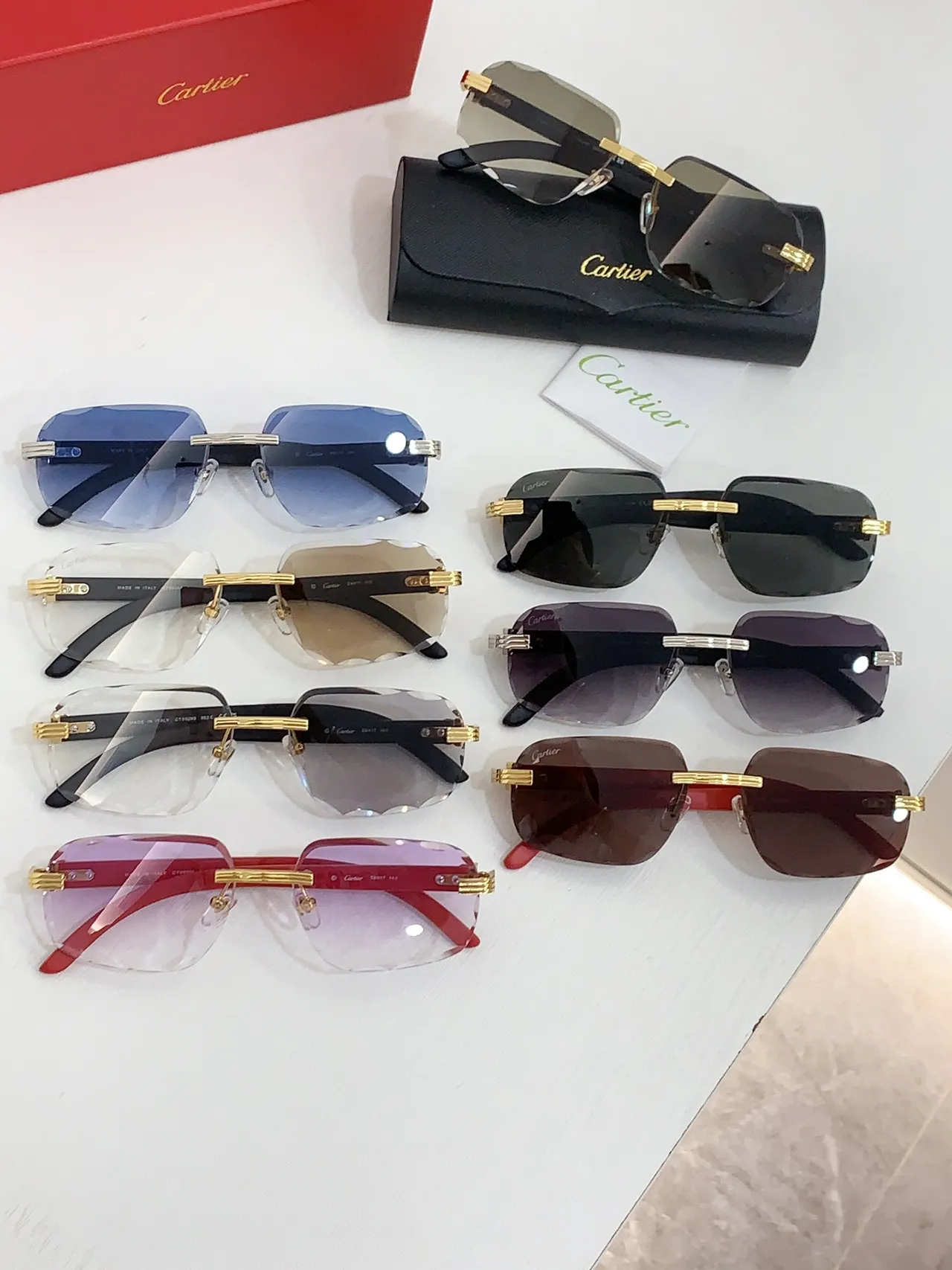 Cartier 蓝黑 无框 渐变镜片 太阳镜 2