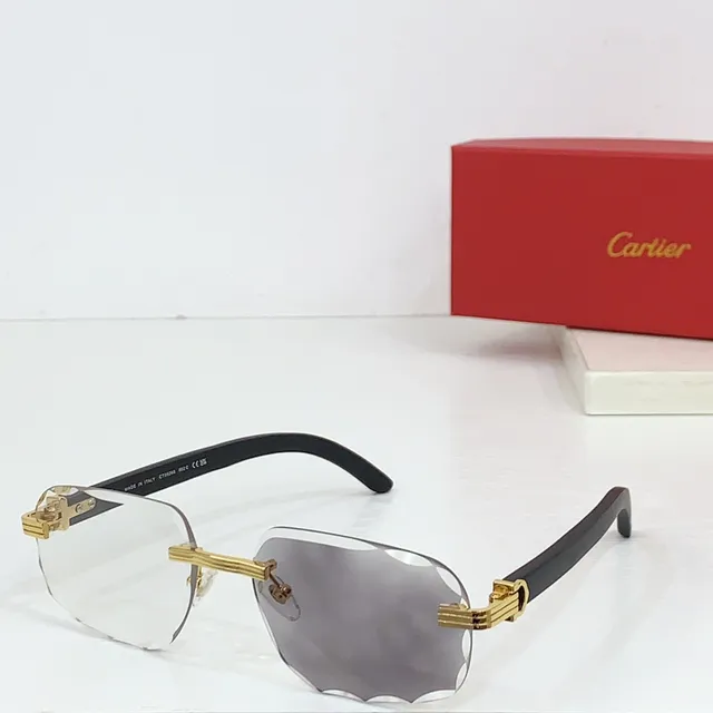 Cartier 蓝黑 无框 渐变镜片 太阳镜 4