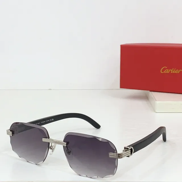 Cartier 蓝黑 无框 渐变镜片 太阳镜 7