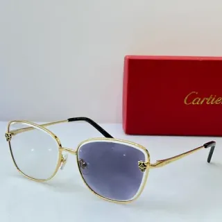 Cartier ذهبي بنفسجي إطار معدني رأس ببر زخارف الصدغ نظارات شمسية