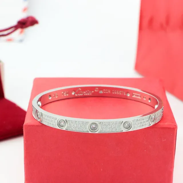 Cartier Gold Silver Rigid Bangle Pavé-Set Bracelet 2