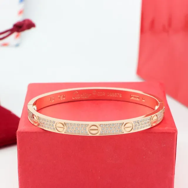 Cartier Gold Silver Rigid Bangle Pavé-Set Bracelet 7