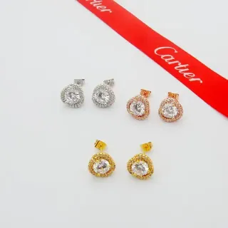 Cartier सोने चांदी गोल हेलो स्टड पैव-सेट चारों ओर कर्णफूल