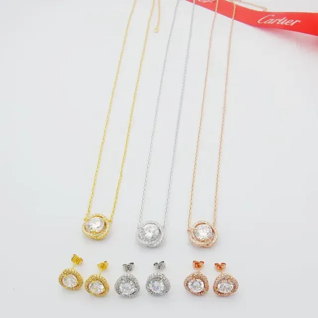 Cartier सोने चांदी गोल हेलो स्टड पैव-सेट चारों ओर कर्णफूल 4