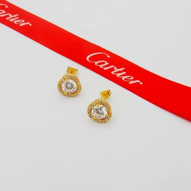 Cartier सोने चांदी गोल हेलो स्टड पैव-सेट चारों ओर कर्णफूल 5