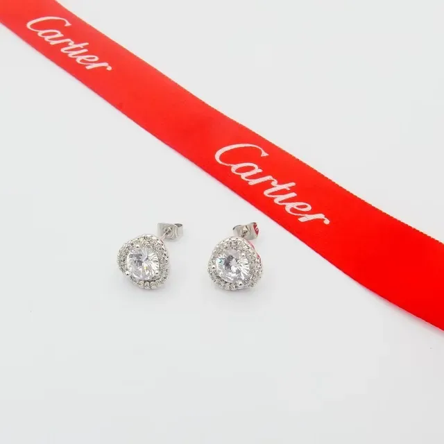 Cartier सोने चांदी गोल हेलो स्टड पैव-सेट चारों ओर कर्णफूल 7