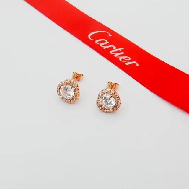 Cartier सोने चांदी गोल हेलो स्टड पैव-सेट चारों ओर कर्णफूल 8