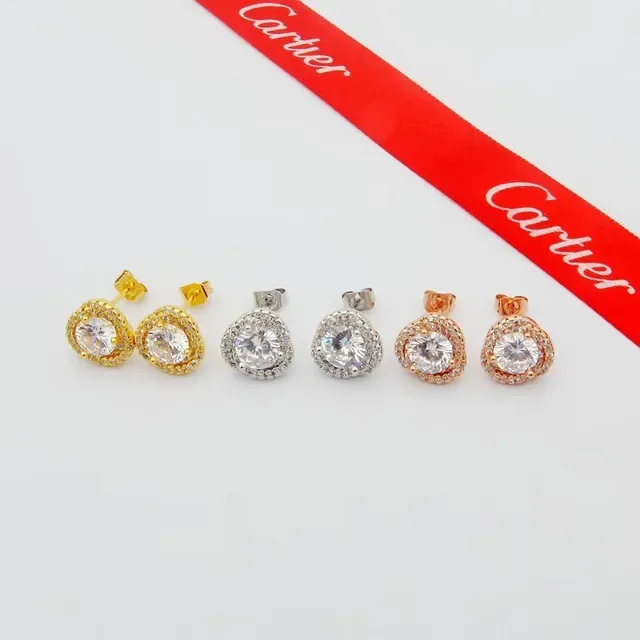 Cartier सोने चांदी गोल हेलो स्टड पैव-सेट चारों ओर कर्णफूल 9