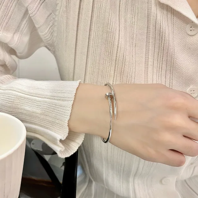 Cartier Juste un Clou Pulsera Bangle de Oro y Plata Delgado Circular con Piedras Pavé-Set 2