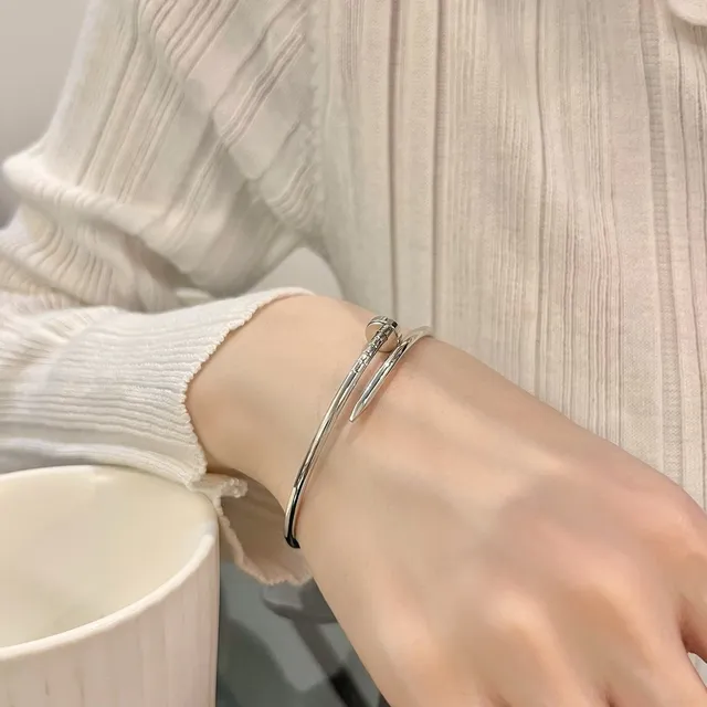 Cartier Juste un Clou Pulsera Bangle de Oro y Plata Delgado Circular con Piedras Pavé-Set 3