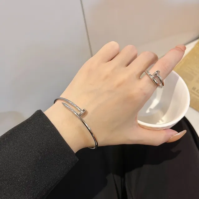 Cartier Juste un Clou Pulsera Bangle de Oro y Plata Delgado Circular con Piedras Pavé-Set 4