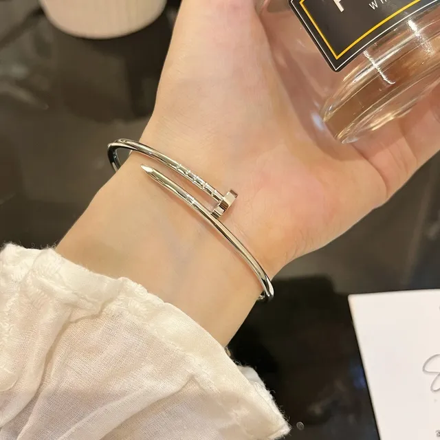 Cartier Juste un Clou Pulsera Bangle de Oro y Plata Delgado Circular con Piedras Pavé-Set 5